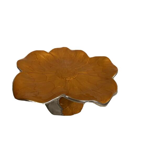 Vintage Julia Knight Enamel Orange Sunflower 8” Pedestal - Picture 2 of 9